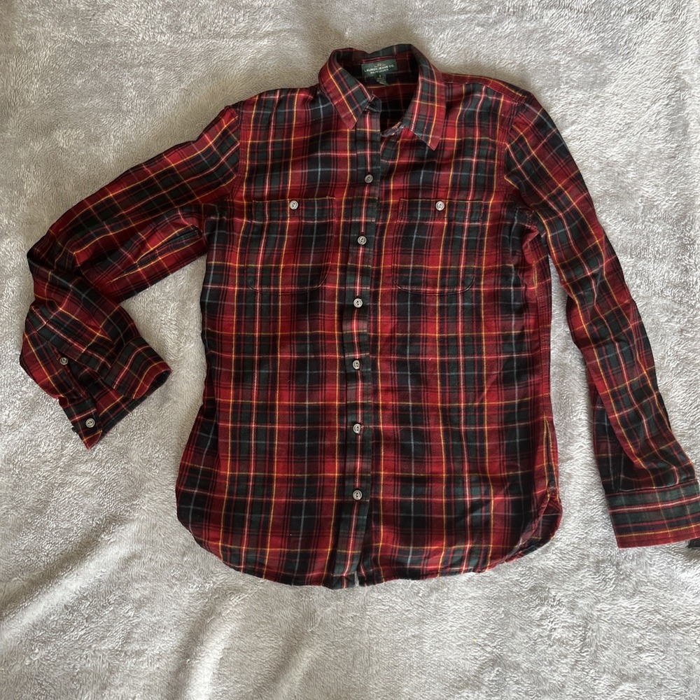 LRL Lauren Jeans Co Women's Small Red Plaid Flannel Button Long Sleeve